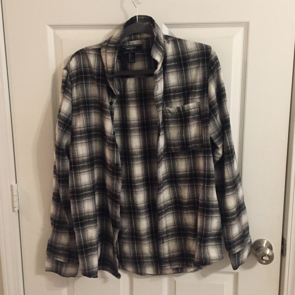 forever 21 black and white fleece flannel